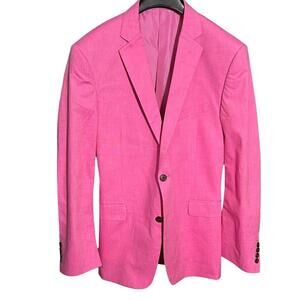 SADDLEBRED Mens (40) Fuchsia Pink 100% Cotton Chambray Sport Coat Jacket - Lined